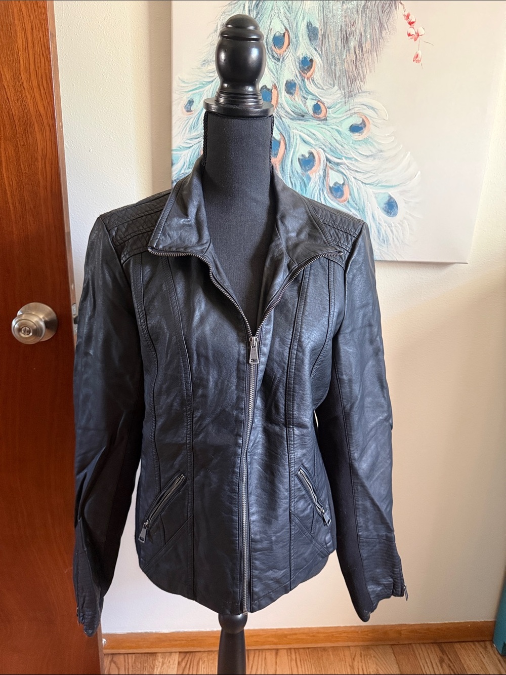 Maurices Black Faux Leather Zip-Front Jacket